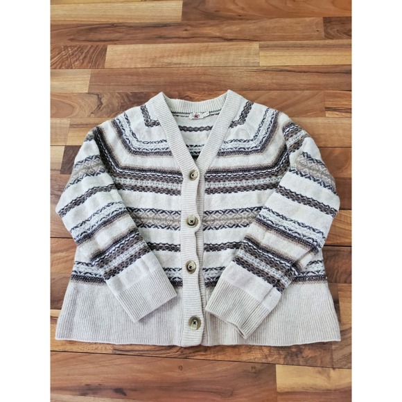 Faherty Sweaters - Faherty Cream and Brown Striped Cardigan